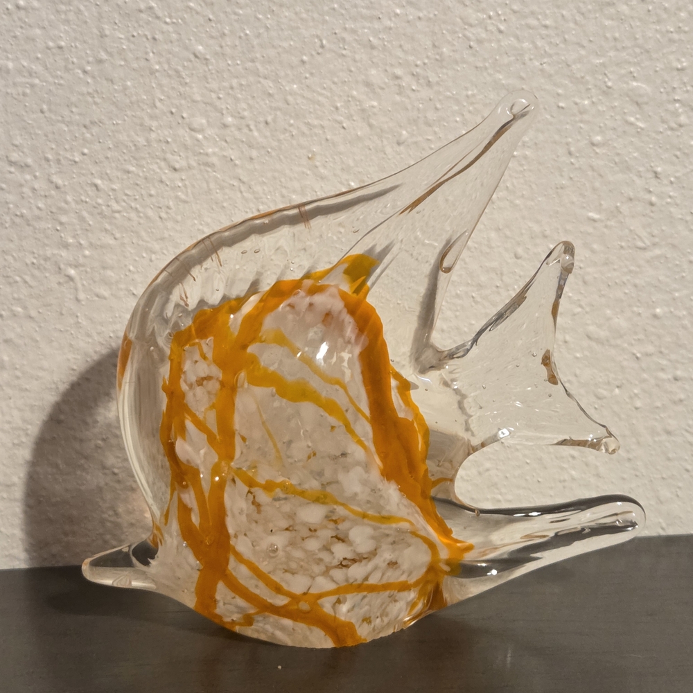 Handcrafted Glass Fish Sculpture - Orange and Clear